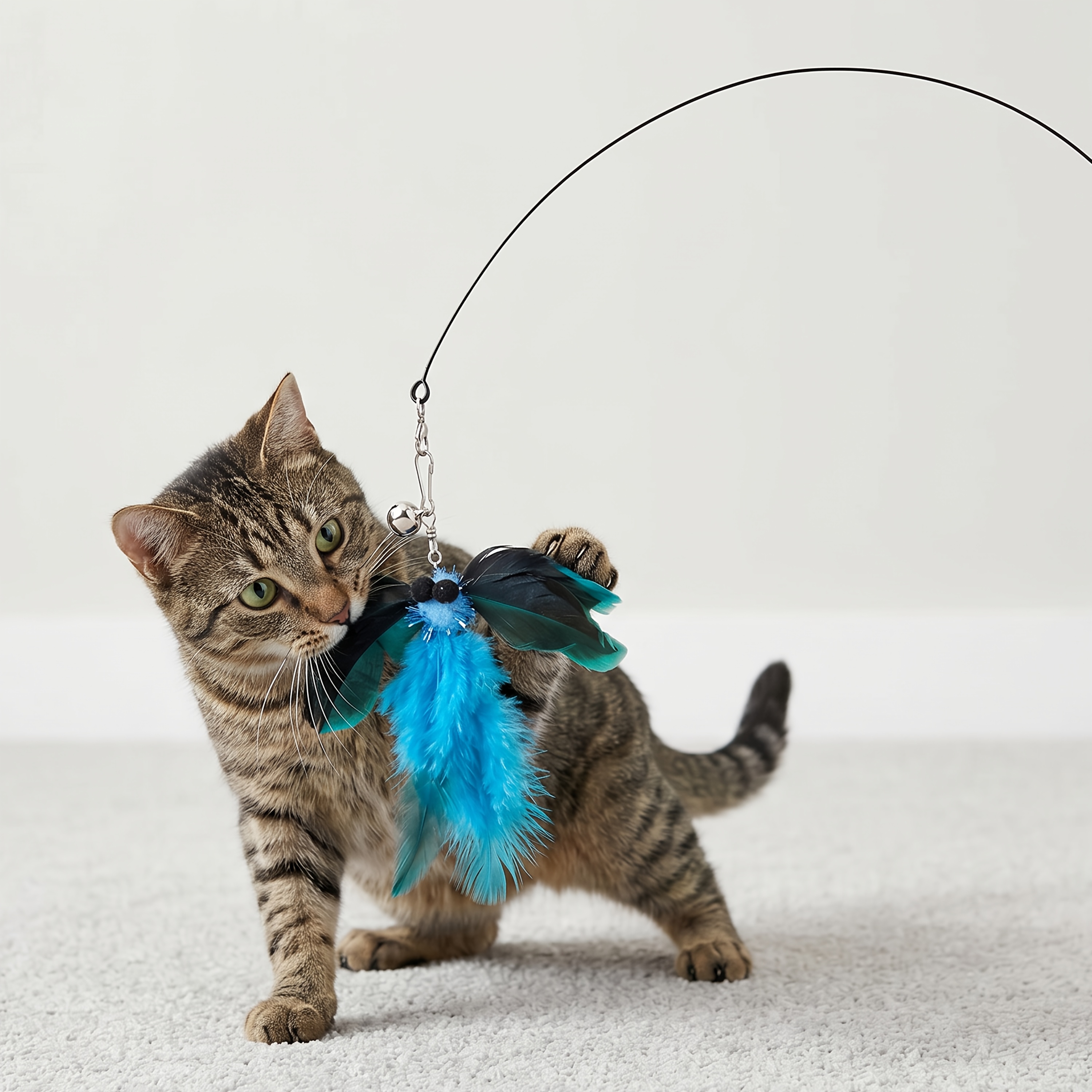 TEMU Set de 2 -dragonnades pour chat, jouet interactif pour chat, baguette-dragonnade à main avec long manche et clochette, accessoires d'exercice de