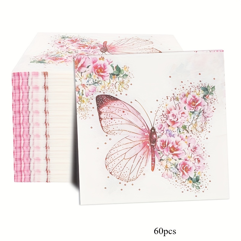 Image of 60pcs Set Of Large Floral Party Napkins, 2-ply Soft Tissue, Size 33cm X 33cm. Suitable For: Weddings, , Birthday Party Decorations, Party Decor, Party Supplies, Holiday Decorations, Holiday Supplies