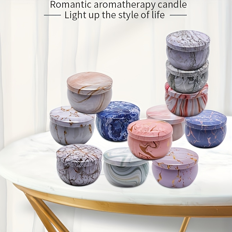 

12pcs Marble Style Scented Candle, Diy Handmade Can Shaped Mold