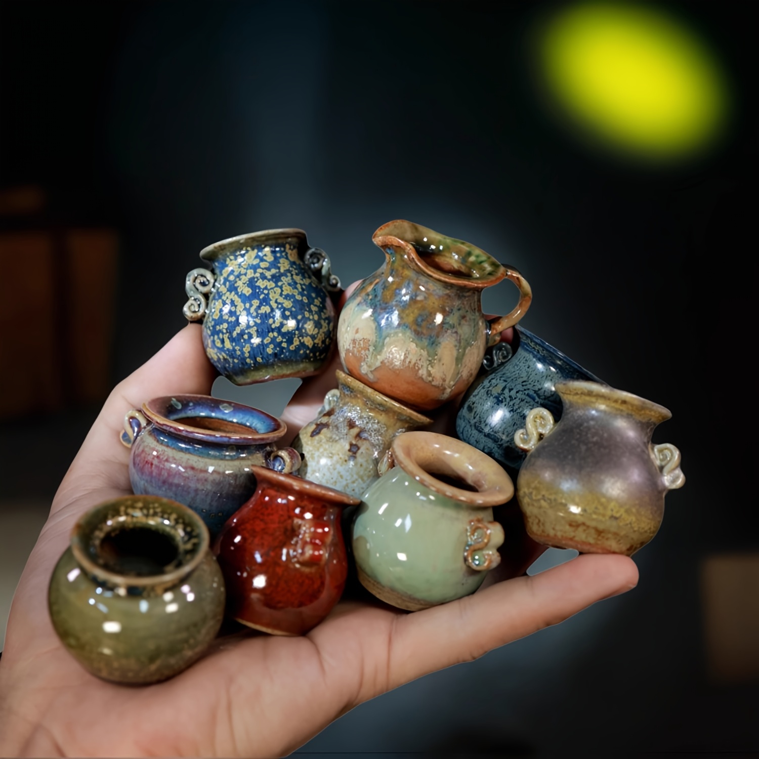 TEMU Random Kiln Change Mini Succulent Pot, Handmade Jingdezhen Style, Assorted Colors, Breathable Desk Decor, 1pc