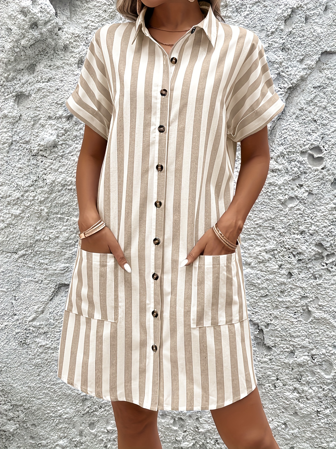 brown and white striped shirt dress Tuckernuck Cafe Stripe Whipstitch Callahan Shirt Dress Cafe Stripe / XXS main image 1