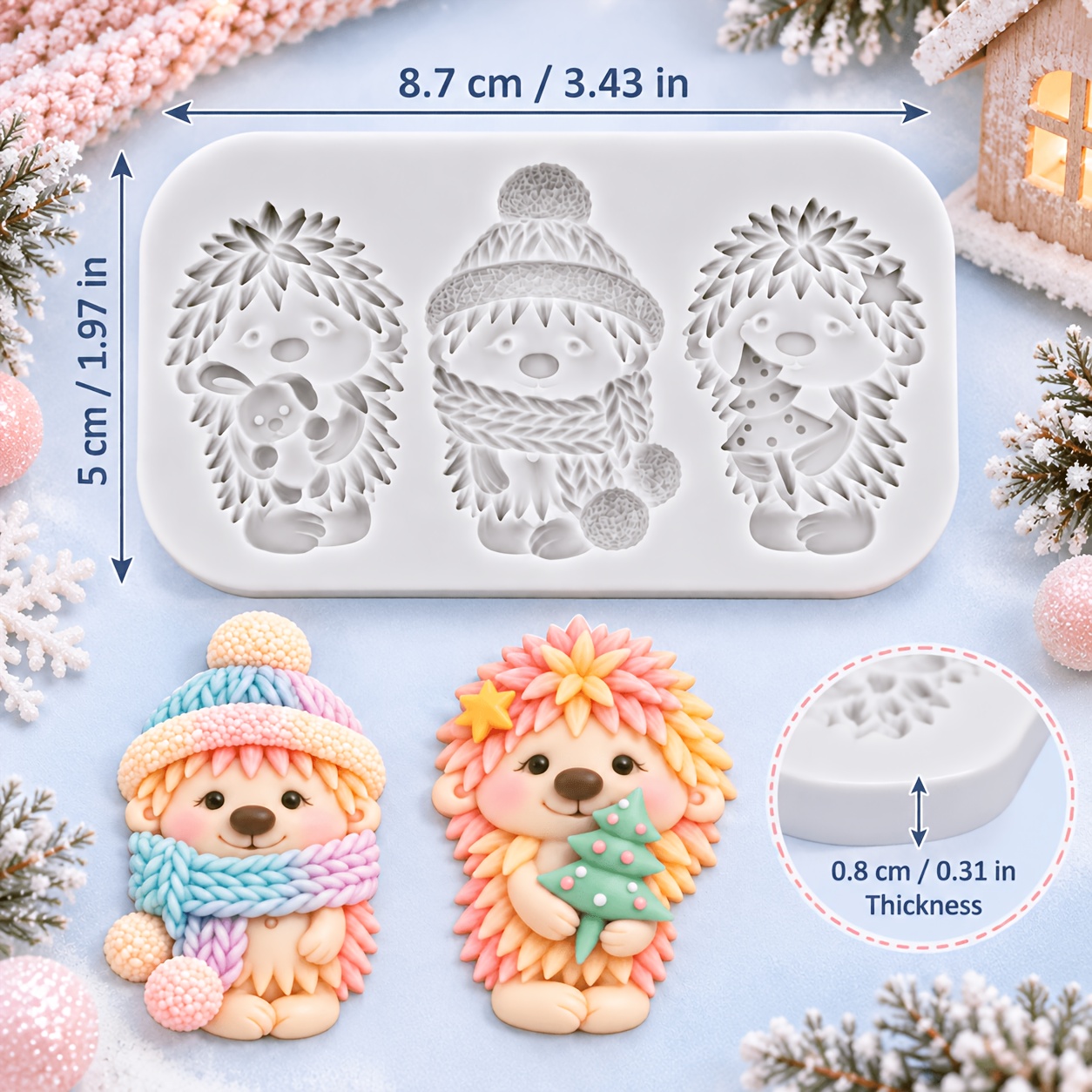 TEMU 1pc Christmas Cute Hedgehog Silicone Mold, Candle Mold, Soap Mold, Resin Molds, Soft Pottery Clay Drop Glue Decorative Mold, Molds For Candles,