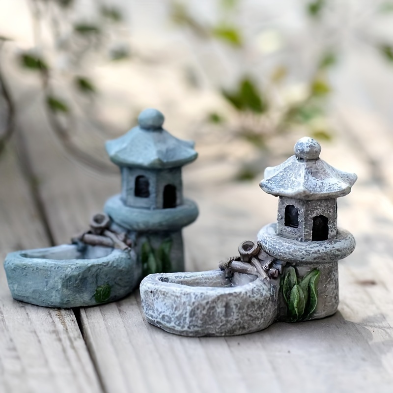 

2pcs, Mini Ancient Style Resin Small Booth Micro Landscape Garden Yard Home Bonsai Ornaments Decorations, Creative Indoor And Outdoor Yard Deck Garden Lawn Porch Decorations