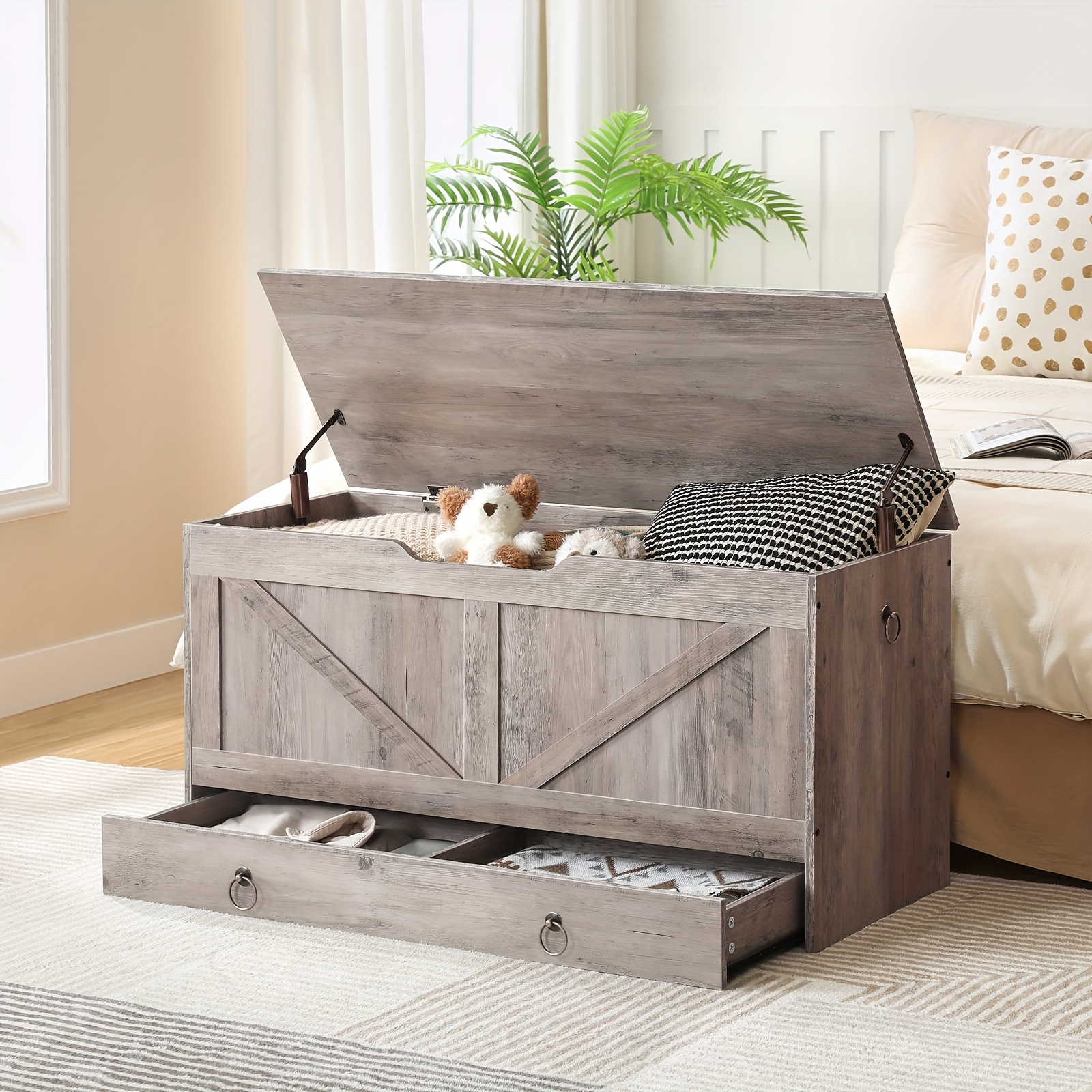 39.3" Wooden Storage Bench | Entryway Chest with Safety Hinge