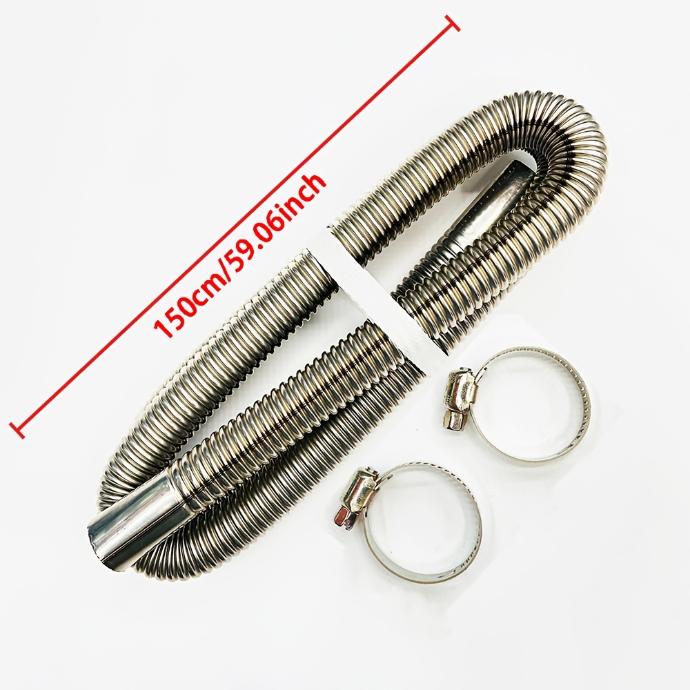 TEMU 150cm Car Vehicle Air Parking Heater Exhaust Pipe With 2 Clamps, Stainless Tank Exhaust Hose For Rv Heater