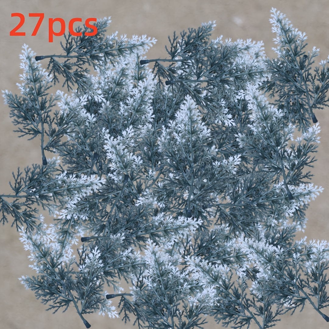 TEMU 27pcs Mist Frosted Artificial Pine Needle Branches, Blue Green Gradient Fake Foliage Picks For Christmas Wreath, Floral Arrangement, Mini