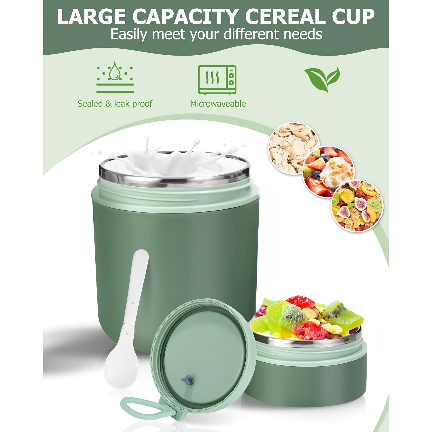 530-milliliter Cereal Cup + 180-milliliter Yogurt Cup, Portable Cereal Cup With Spoon, Leak-proof Portable Cereal Cup, Dishwasher-safe Lunch Box