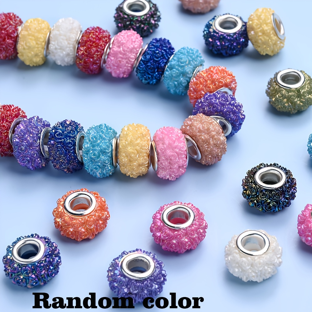 E-shop 30 Stück Ewige Blume Europäische Bastelperlen Acryl Rosenblume Großes Loch Spacer Perlen Bunte Europäische Perlen für Halskette Armband Stift