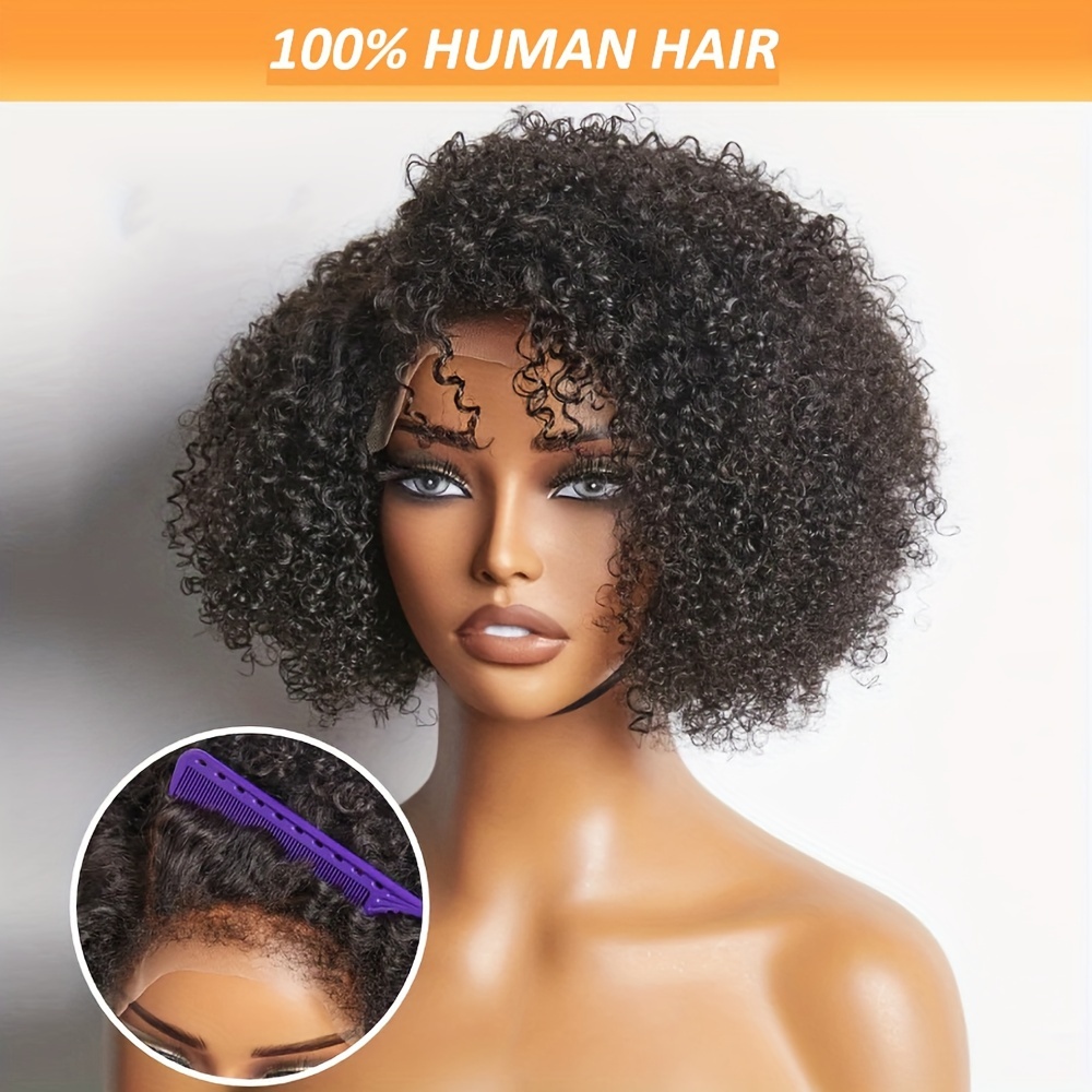 Kinky Edges Jerry Curly 4x4 Closure Lace Human Hair Wigs For Women Glueless Side Part Short Wigs With Curly Baby Hair Brazilian Hair 100 Human Hair 4