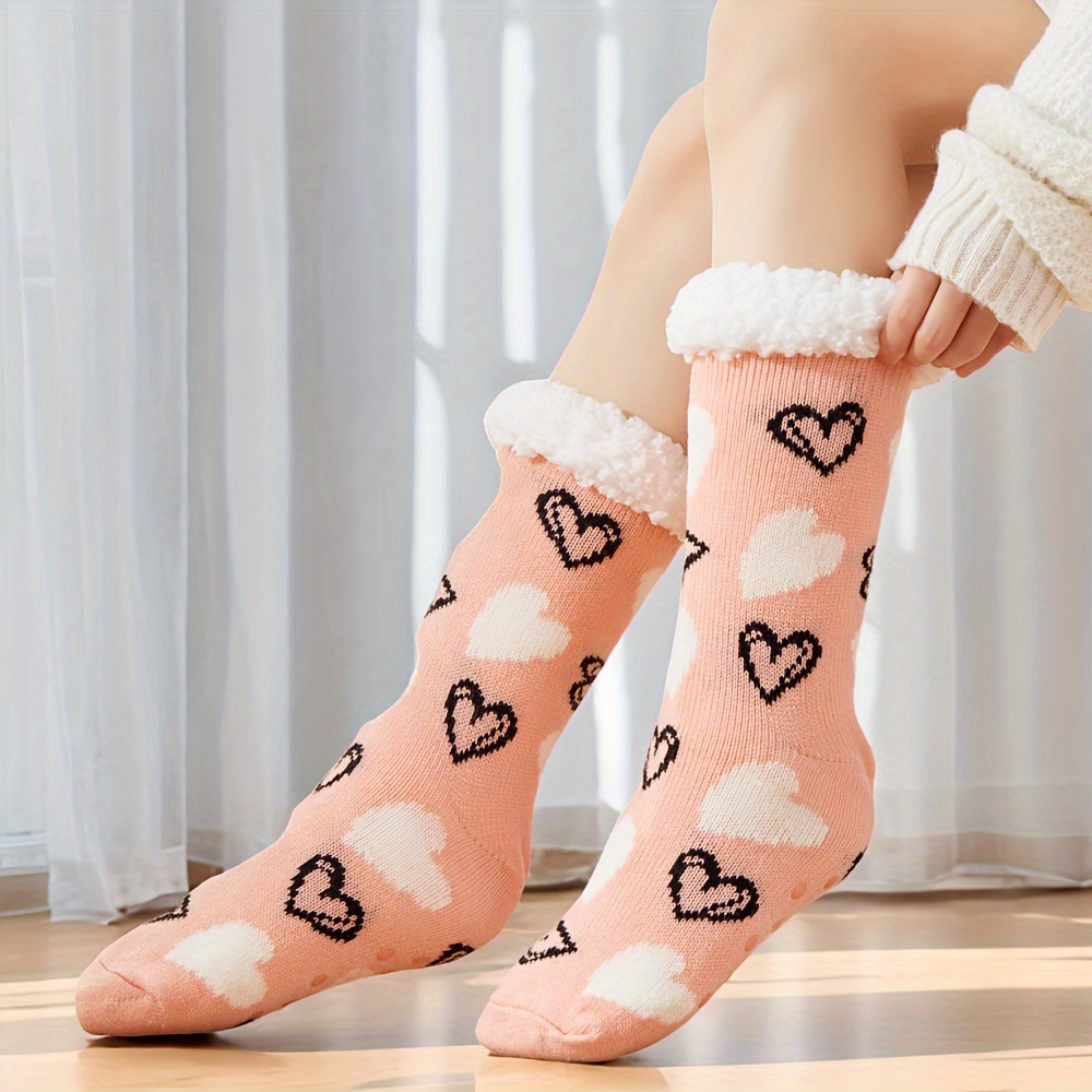 TEMU 1 Pair Of Christmas Plush-lined Thermal Socks, Soft And Comfortable Mid-calf Socks, Women's House Slippers And Socks