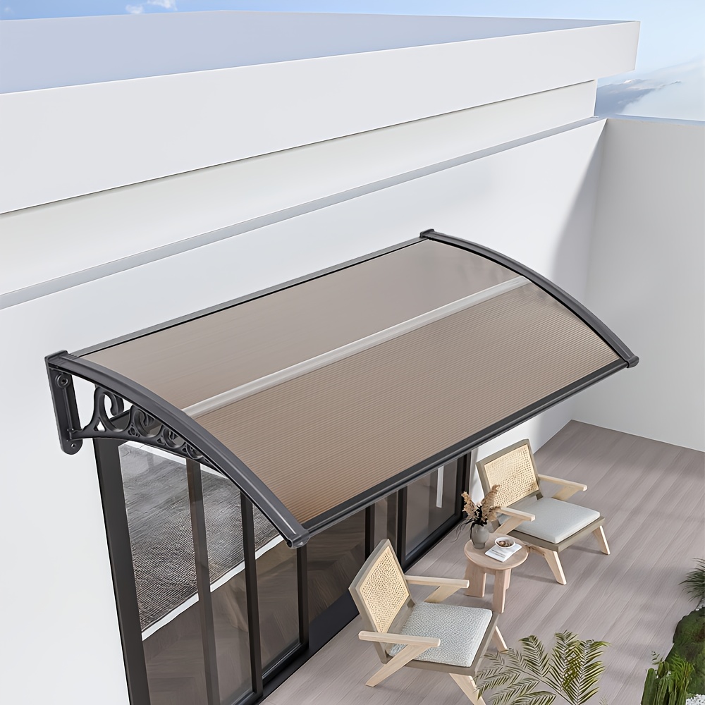 Brown Front Door Canopy, 80x120cm Arched Canopy, Polycarbonate, 5mm Roof, Pp Brackets, Sunshade
