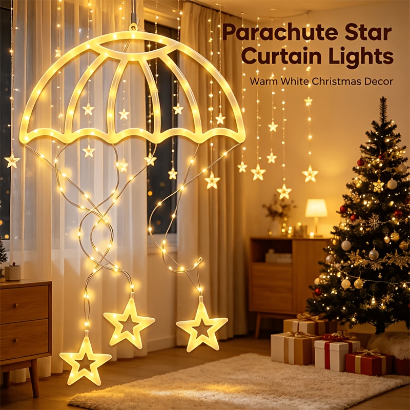 Image of Parachute , , 68cm/26.77in Warm And Colored, 8 Of Lighting, Suitable For Window, Exterior Wall, Decorative Lights, Suitable For , Thanksgiving, Halloween, And Christmas Season, Warm