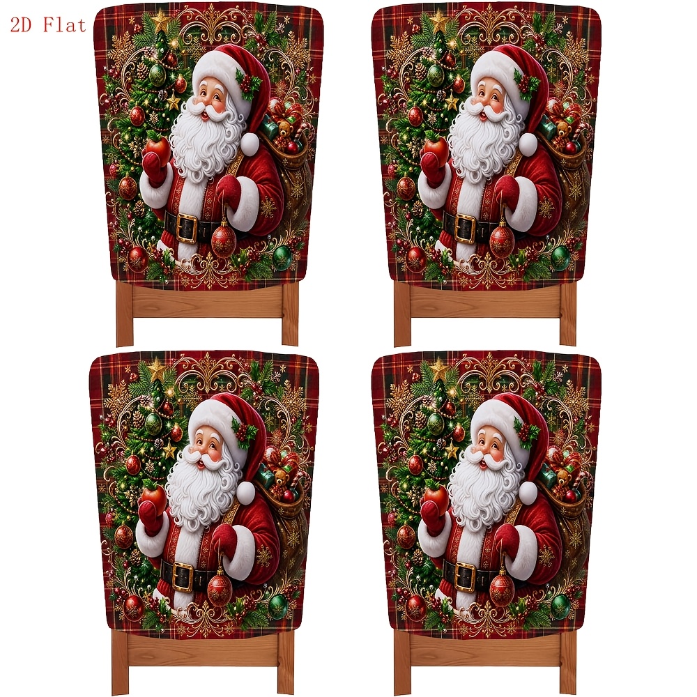 TEMU Housses de de chaise de Noël à carreaux rustiques de ferme plates 2D, 2/4/6 pièces, amovibles et lavables, rouge vintage, à carreaux, boules de