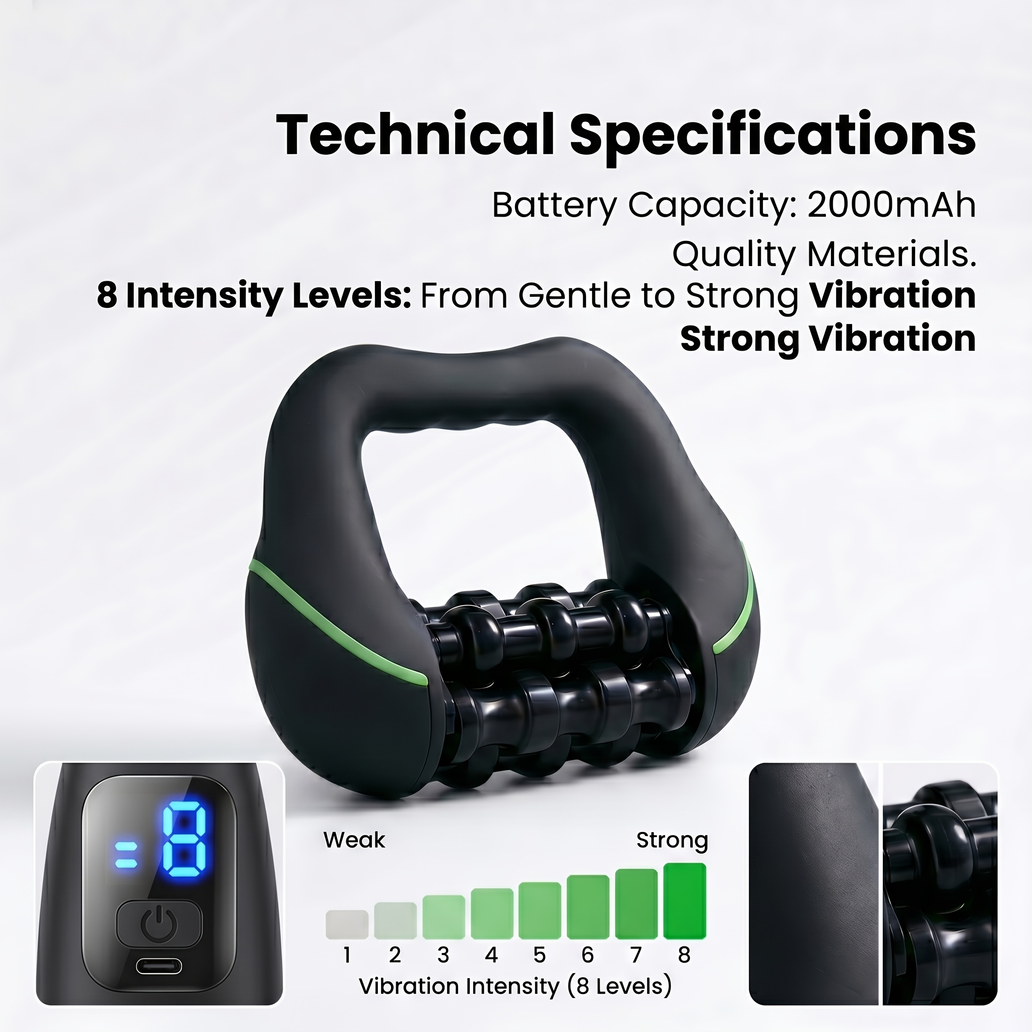 Tragbarer elektrischer Rollmassagegert mit 3-stufig einstellbarer  Intensitt, wiederaufladbarem Akku, tragbares leichtes Vibrationsgert. Mit  ergonomischem Griff * fr Rcken, Nacken, Schultern * ...
