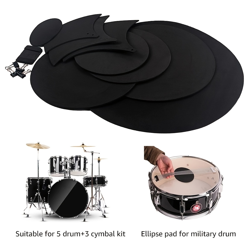 

Professional Drum Accessories Set With Eva Material, 14pcs-rubber Accessories,soundproof Pads 5 Drums, 3 Cymbals, 4 Binders, Elliptical Sand Belt Pad, And Belt Pad For And Shock Absorption