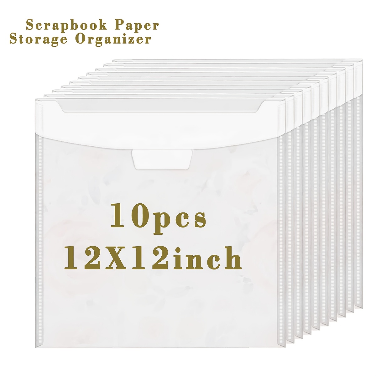 TEMU 10pcs 12 X 12 Inch Paper Storage Organizer, Clear Paper Storage Bag For Holding Scrapbooking, Vinyl, Photos And File Enclosed Storage