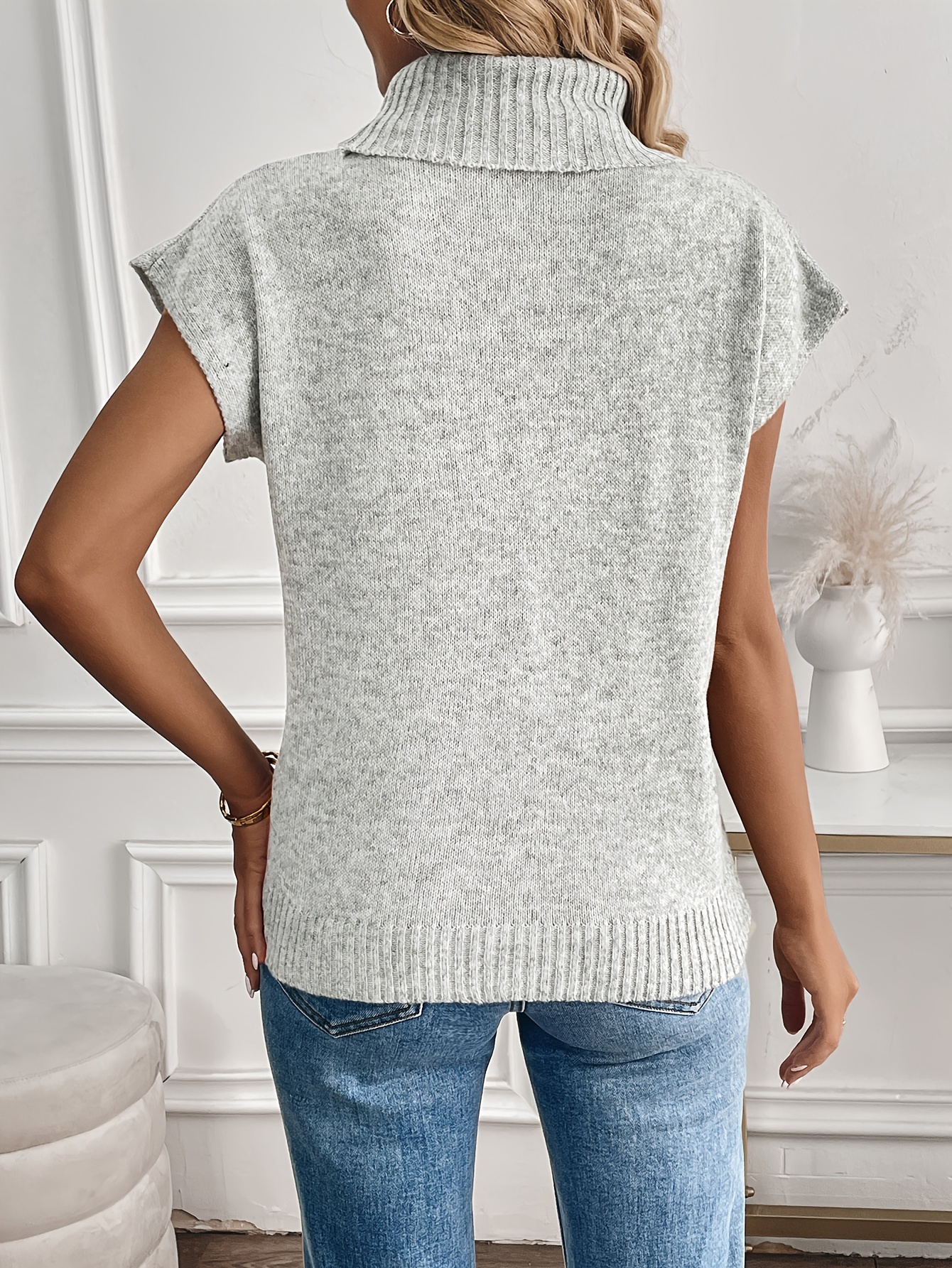 Mock Turtleneck Turtle Neck Orange Short Sleeve Sweater Women