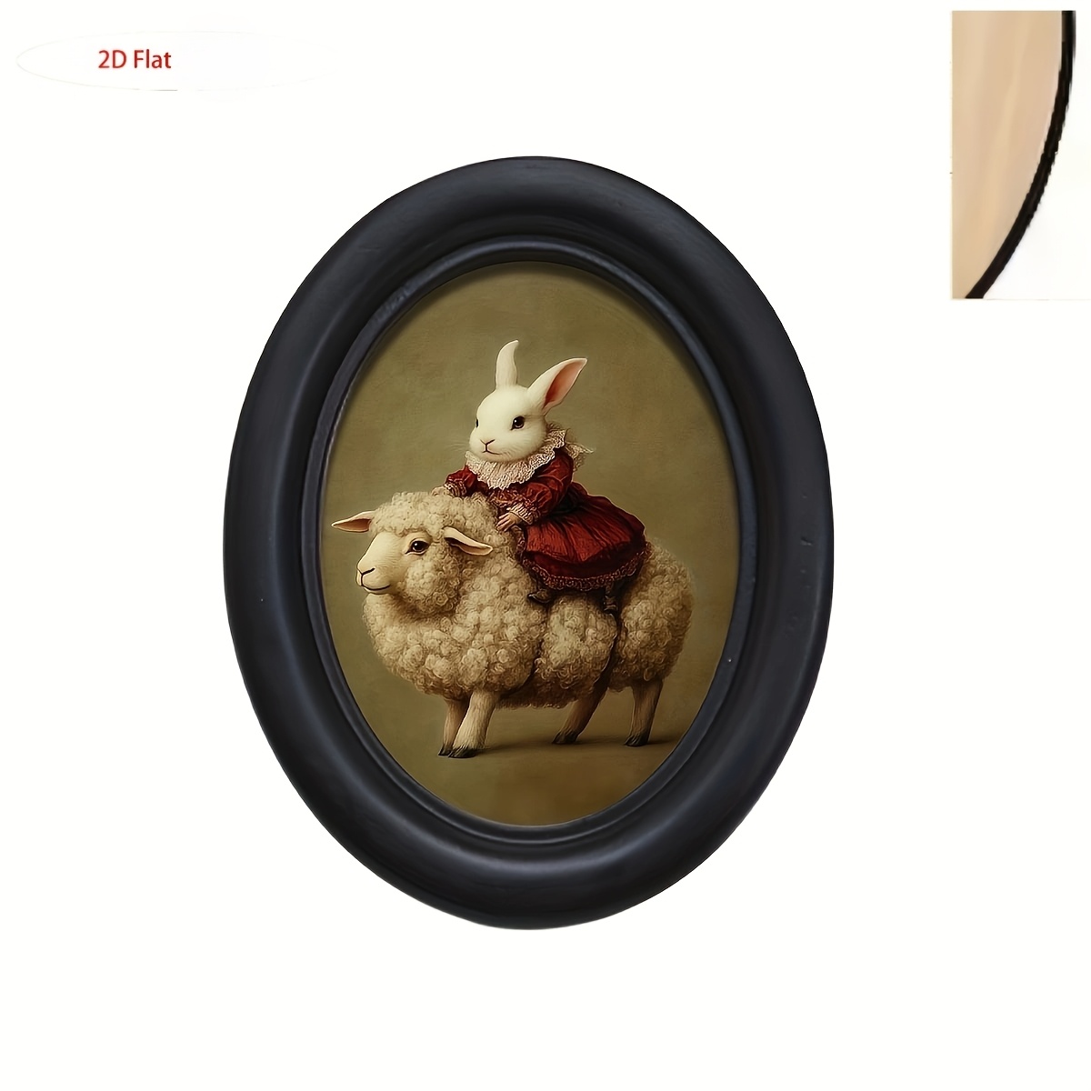 TEMU Décoration plate ovale 2D en bois de lapin monté sur , impression de de vintage fantaisiste pour table ou suspension murale, cadeau polyvalent