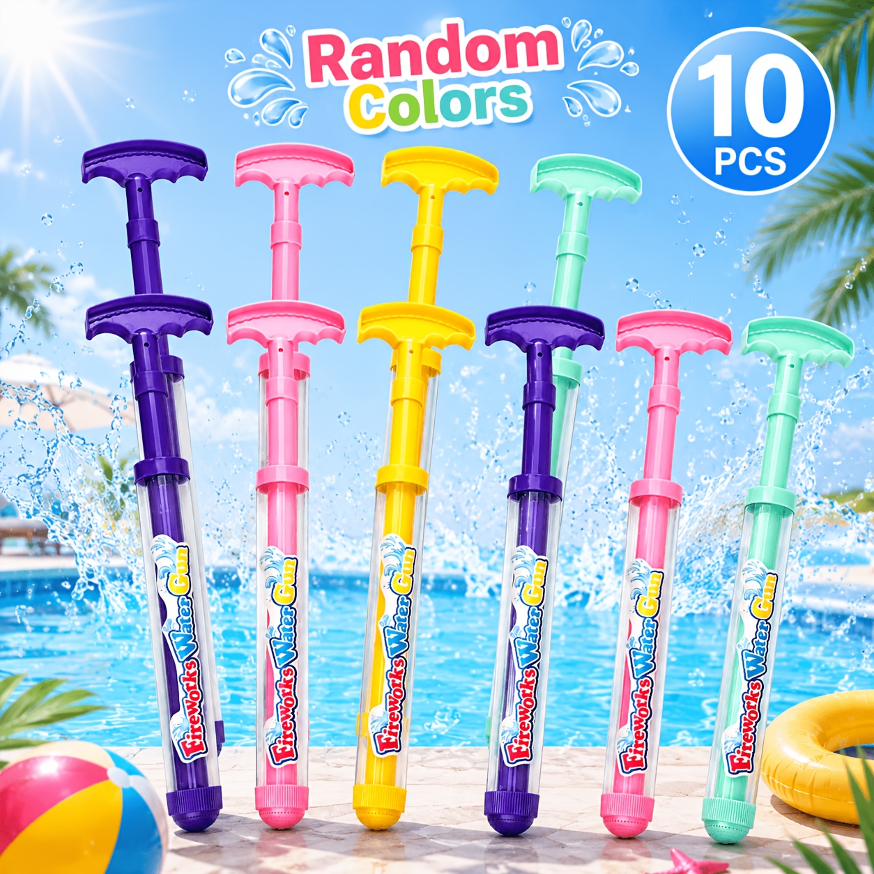 Image of 10pcs Firework Water Gun Set - New Fountain Sprinklers, Play Toys, Romantic Photography Props, Outdoor Water Play Equipment, Ideal For Party Games And Pool Photography (random Colors)