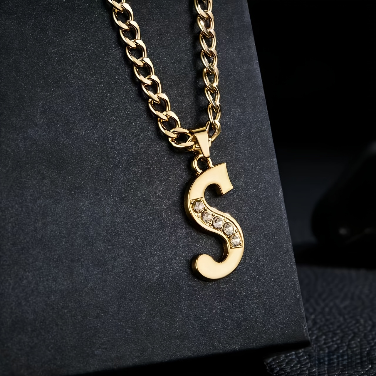 TEMU 1pc A-z Golden Letter Necklace For Men, Rock Hip-hop Cuban Link Chain, Simple And Versatile Hip-hop Necklace