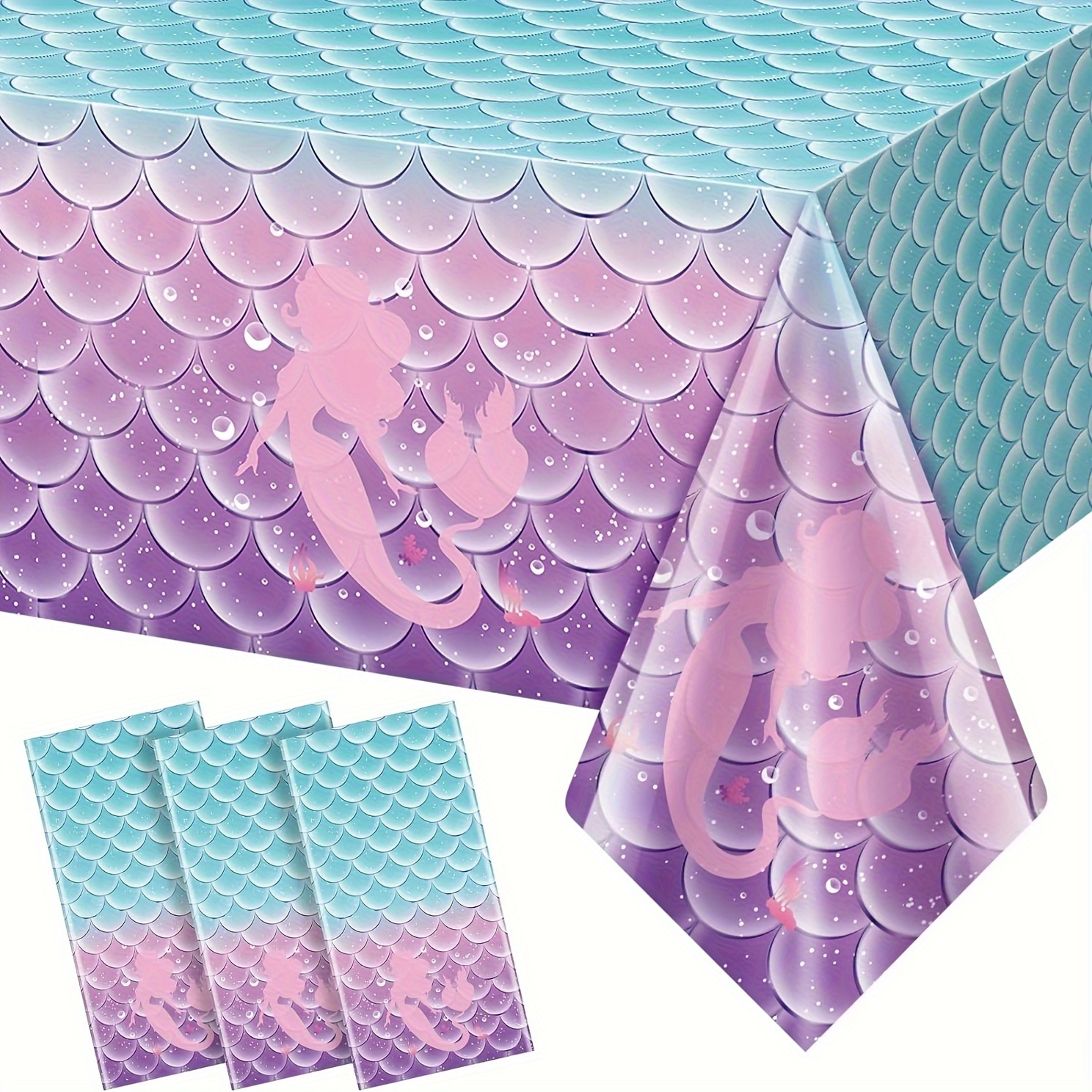 

3pcs, Mermaid Birthday Party Favors Mermaid Tablecloth Decorations Disposable Plastic Table Cover For Under The Sea Themed Birthday Party Favors