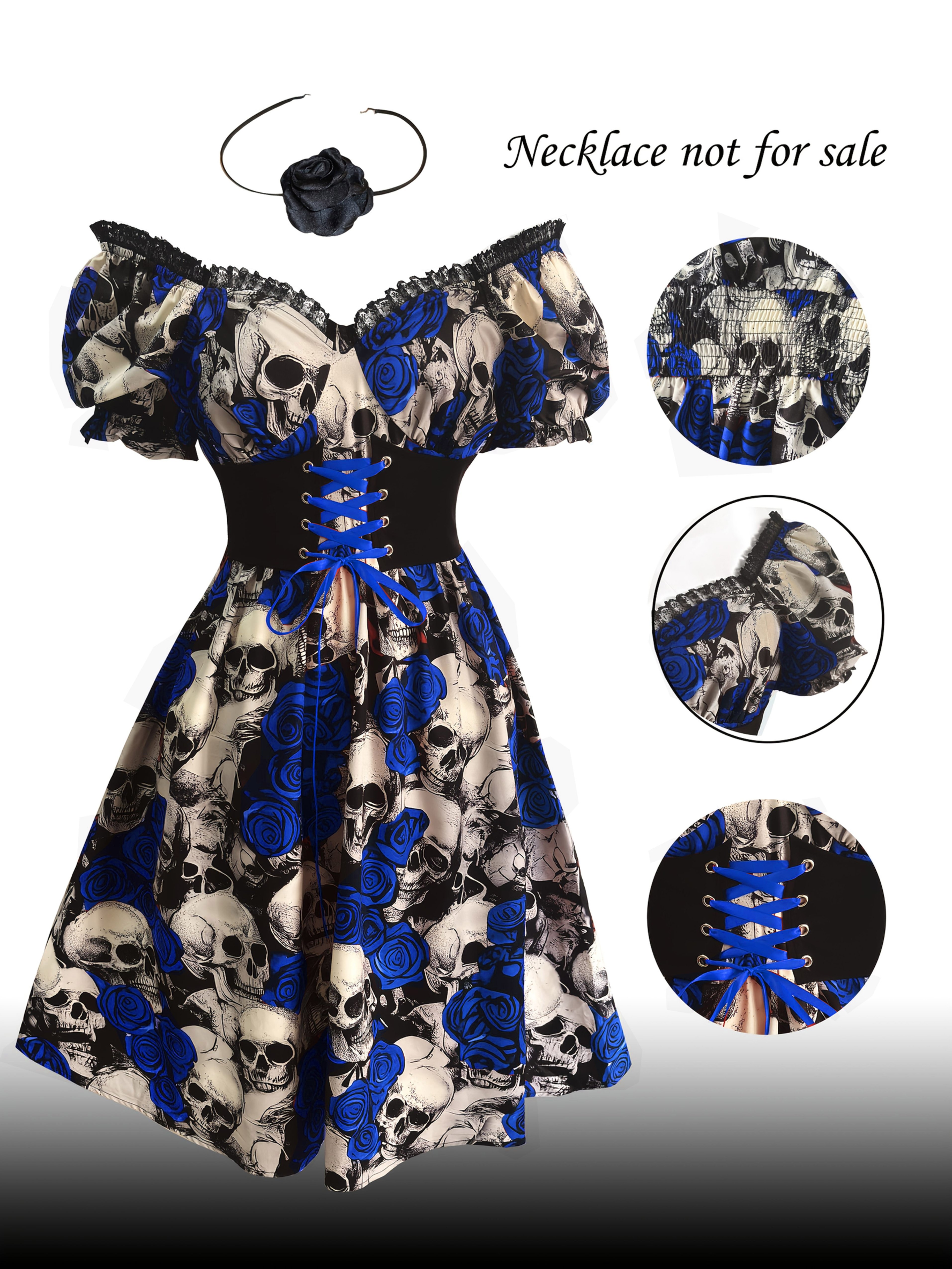 gothic skull rose print dress waist tie lace - Temu Qatar