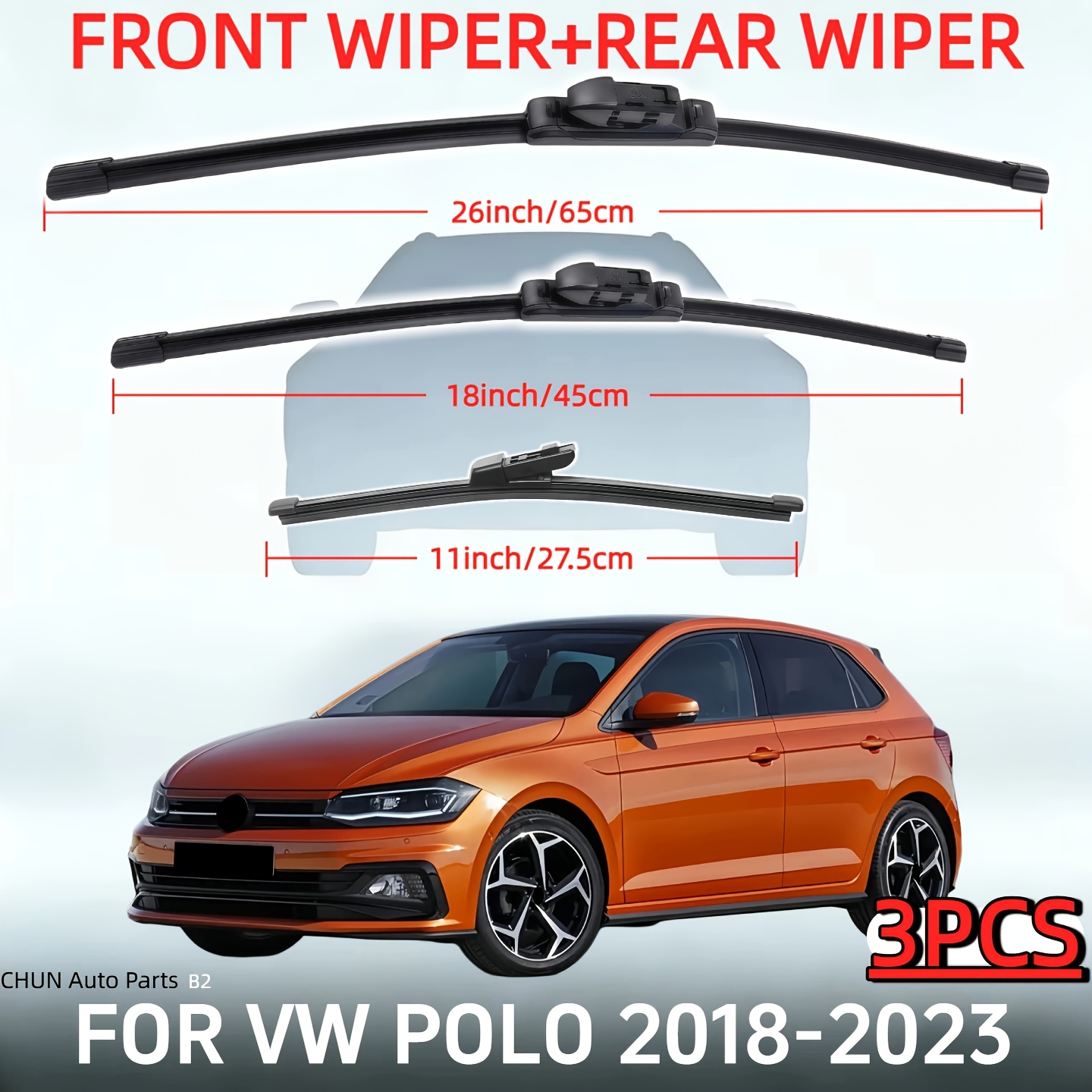 TEMU Replacement Windshield Wiper Blades For 2018-2023, 66.04cm And 45.72cm And 27.94cm, Premium Front And Rear Wiper Set - (3pcs Set)