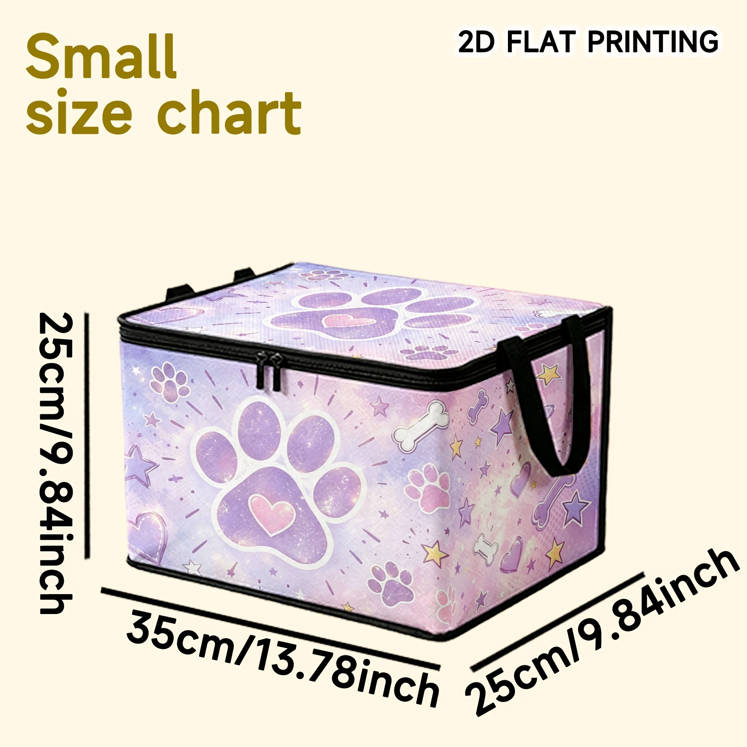 TEMU 1pc Print 2d Printed Pattern Storage Box, Black-trimmed Double Zipper Foldable Minimalist Style Clothing Storage Case, With Side , Foldable,