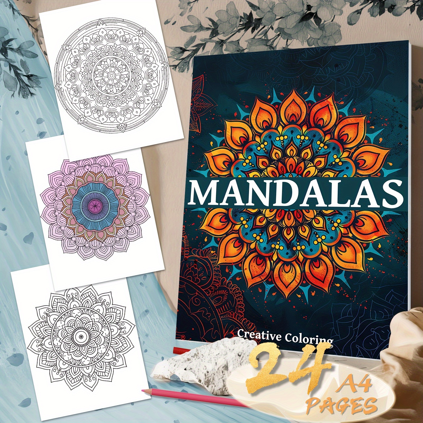 

1pc Mandala Coloring Book For Adults - 24 Unique Patterns For Relaxation - Upgraded Single-sided A4 Size Drawing Pad For Hand Painting And Coloring