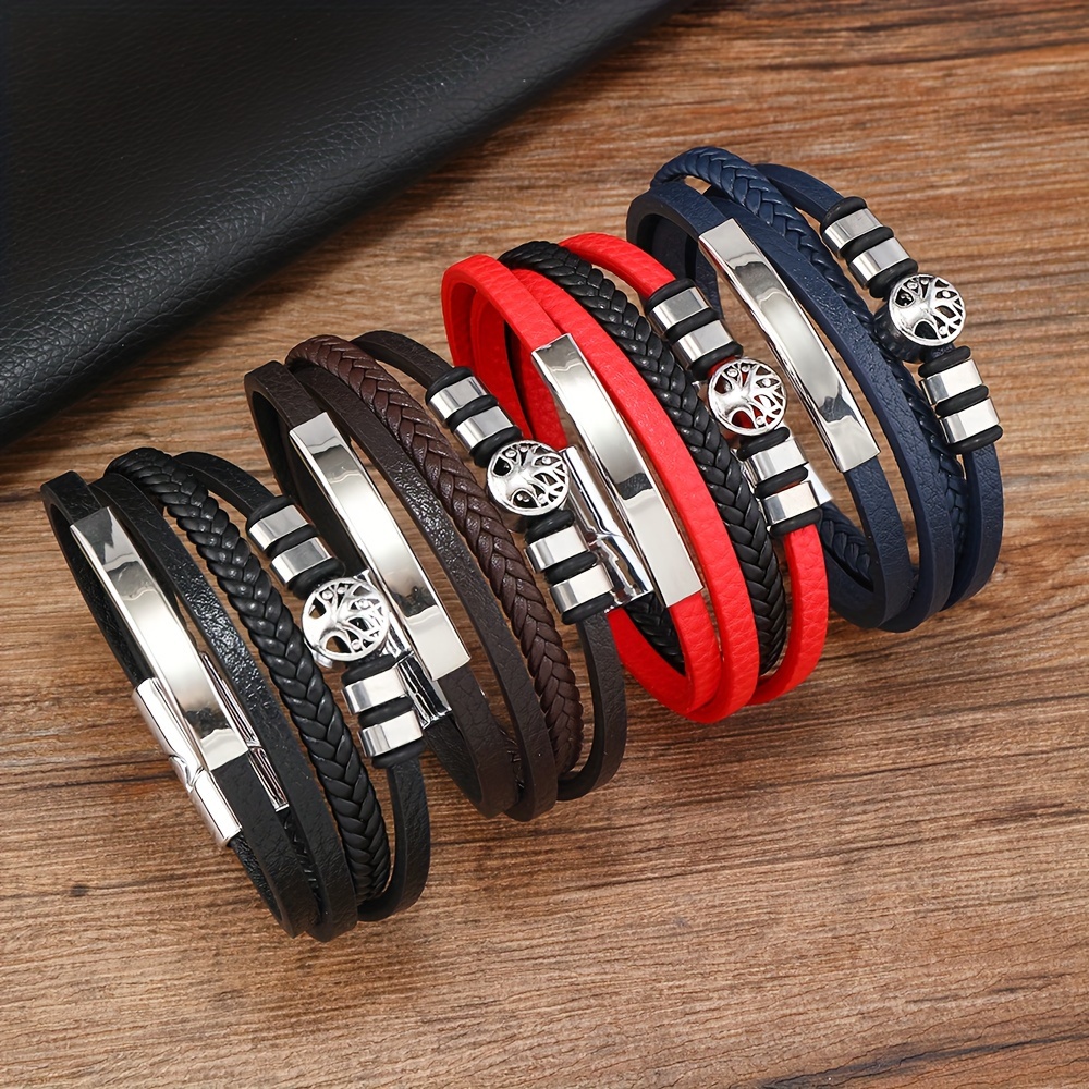 

Trendy Men's Multi-layer Woven Magnetic Clasp Pu Leather Bracelet