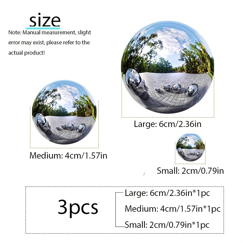 TEMU 3pcs Set (1+1+1) Stainless Steel Mirror Reflective Balls, 360° Seamless Hollow Decorative For Weddings, Festivals, Window Displays, And Tabletop