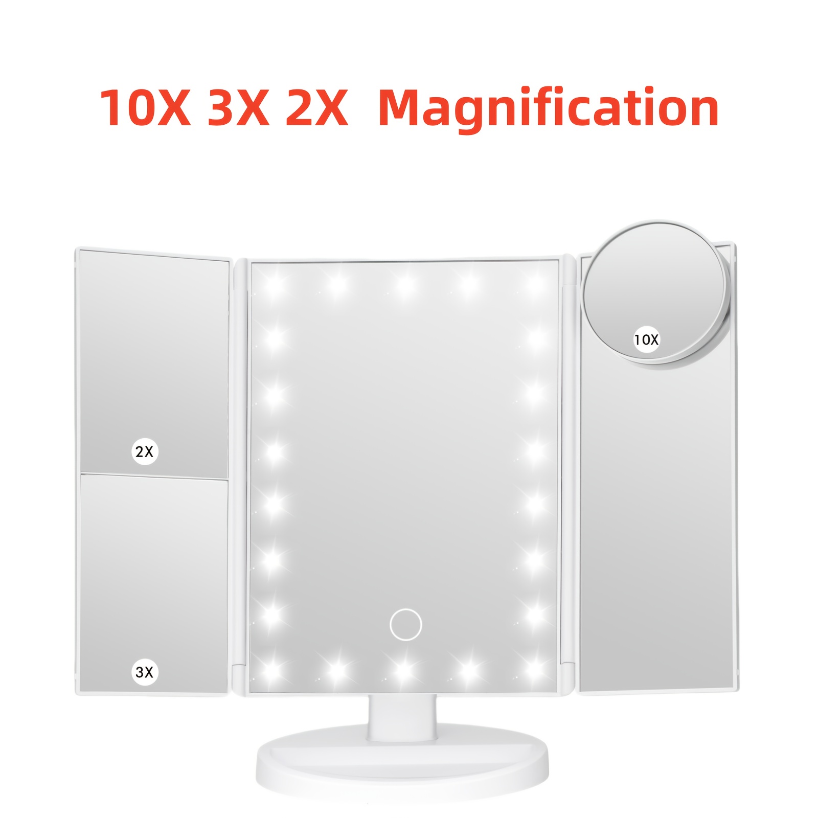 

Lighted Makeup Mirror, 2x 3x 10x Magnification, Makeup Mirror, Rechargeable Desktop Travel Makeup Mirror, Suitable For Bedroom Table, Bathroom Makeup (white), Valentine's Day Gift