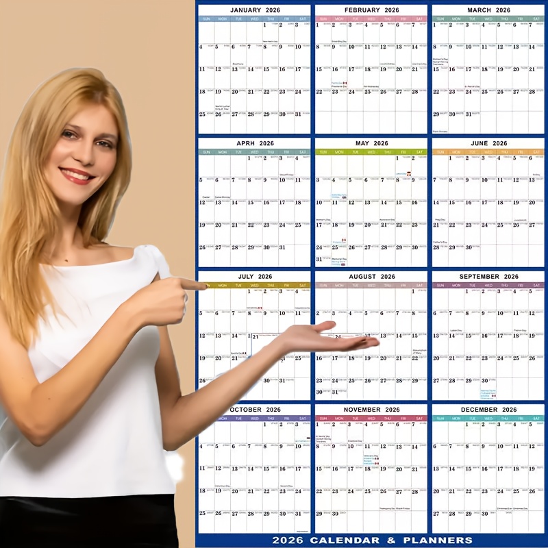 Temu DużY Rozmiar Na Rok 2026 / DostęPny Przez CałY Rok (12 MiesięCy) | 58X88 Cm - Dwustronny Planer MiesięCzny Na Tablicę SuchośCieralną, MożLiwość-image