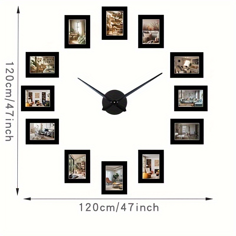 Image of 1pc, Creative Black Framed Wall Clock, Album Clock, Holds 12 Photos, Photo Wall For Living Room And Bedroom Decor, Birthday Party Decoration, Anniversary And Travel Memories Album
