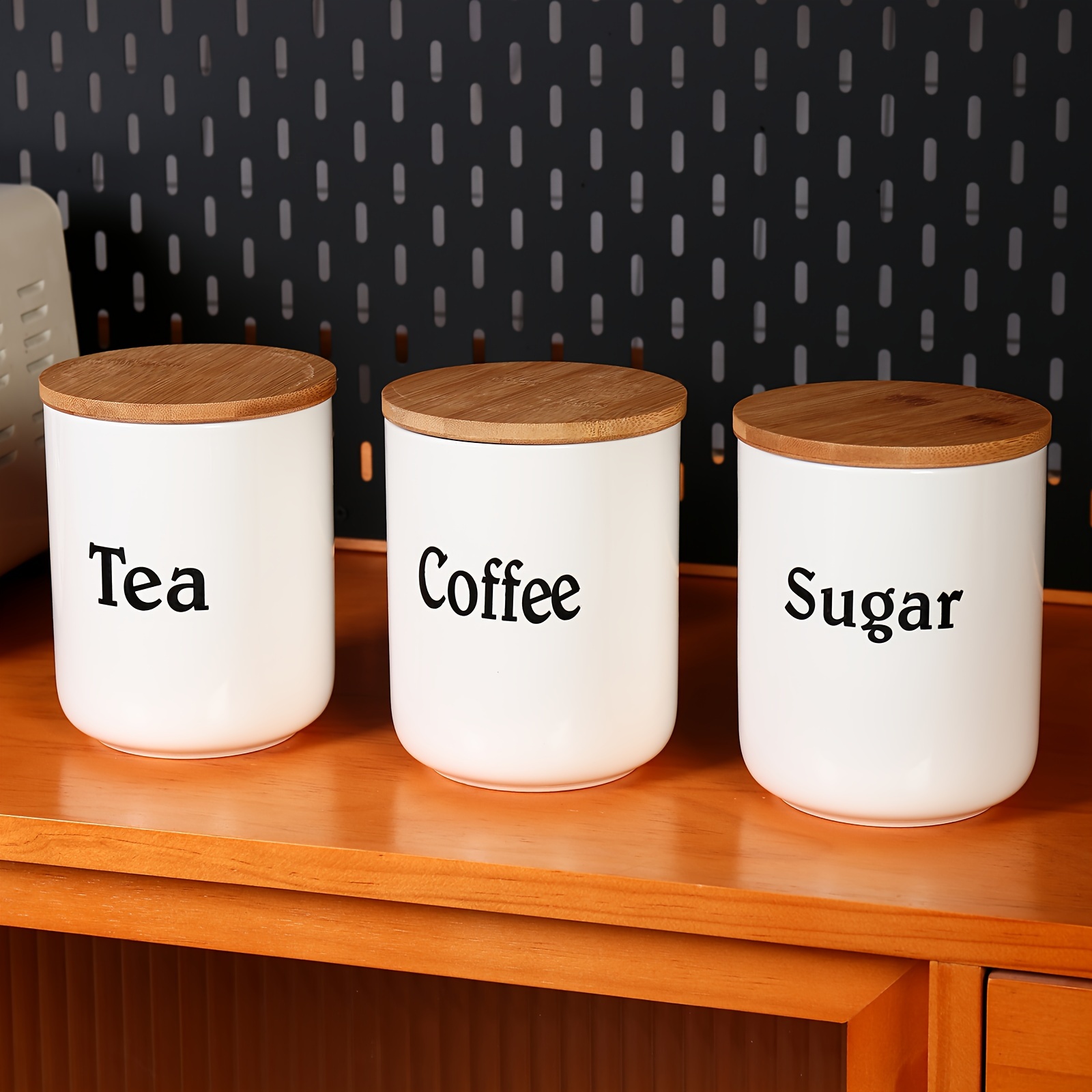 Tarros de Almacenamiento de Cerámica con Tapas de Bambú - Juego de Botes  para Café, Té y * Blancos, Contenedores Etiquetados para Organización de  Despensa, Botes Herméticos para Alimentos * Tarros ..., image size:1600x1600