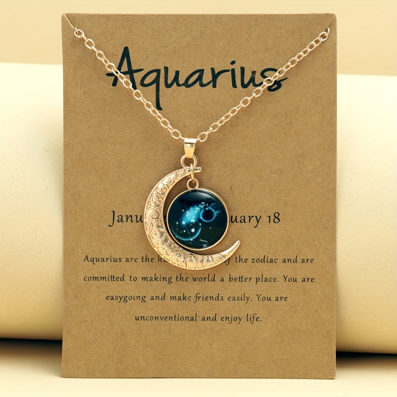 glow in the dark zodiac necklace with pendant stylish aquarius sagittarius leo leprechaun signs colorful glass charms alloy perfect gift for men Product details 8