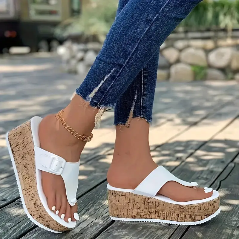 womens clip toe platform sandals casual slip on summer shoes comfortable wedge heeled sandals details 2