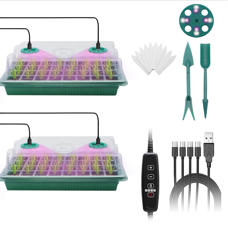 TEMU Ensemble de plateaux de germination équipés d'une lampe de croissance, avec contrôleur de minuterie et luminosité réglable. Ce kit comprend deux