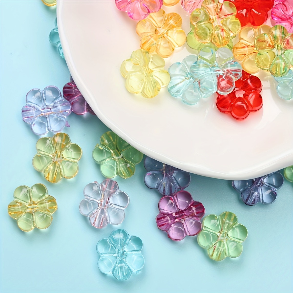 50 Pieces 8mm Floral Acrylic Beads - Clear Multi-Color For Necklace & Jewelry Making 3 thumbnail image