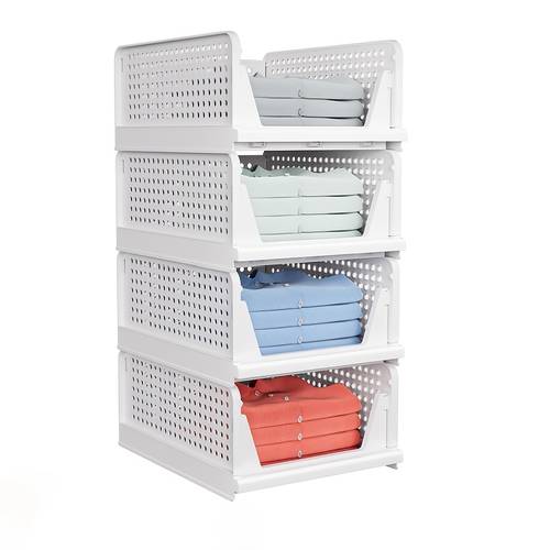 4Pack Stackable Closet Storage Basket - Stackable Storage Bins, Multifunctional & Foldable Closet Organizer Divided, Wardrobe Cupboard Space-Saving Clothes Storage Hat Organizer Ygsn130-16