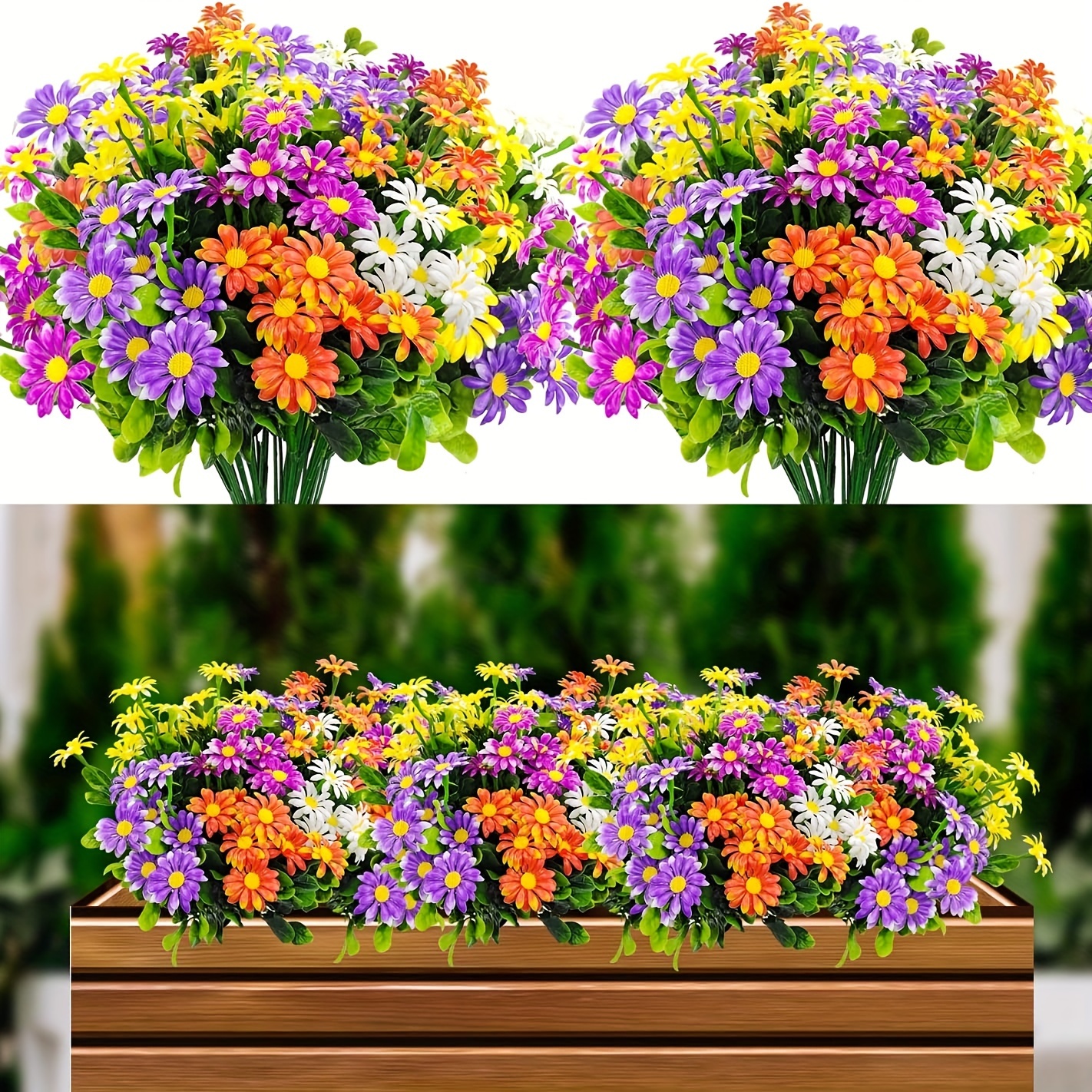 

Aubeinson 10-piece Uv Resistant Artificial Daisy Flowers - No Fade, Outdoor Faux Plastic Plants For Garden, Porch & Window Box Decor