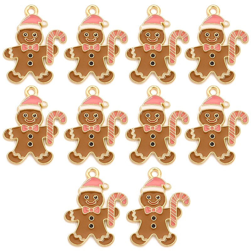 TEMU 10pcs Pink Christmas Day Series Santa Claus, Reindeer, Penguin, Snowman, Gingerbread Man, Stocking, Wreath, Candy Cane, Elf Charms - Random