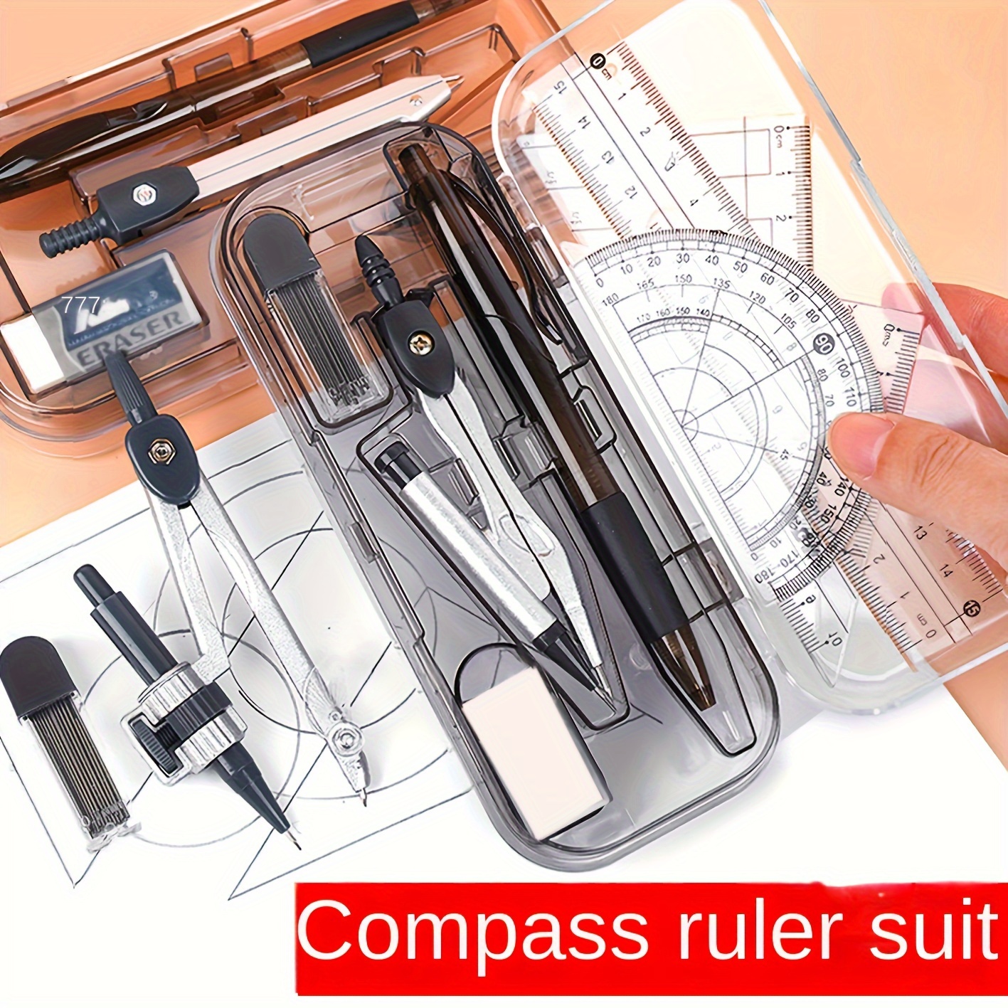 TEMU Set Of 8 Professional Compasses And Rulers For Accurate Geometric Drawings And Drafting - With Triangle Templates And Stationery Supplies