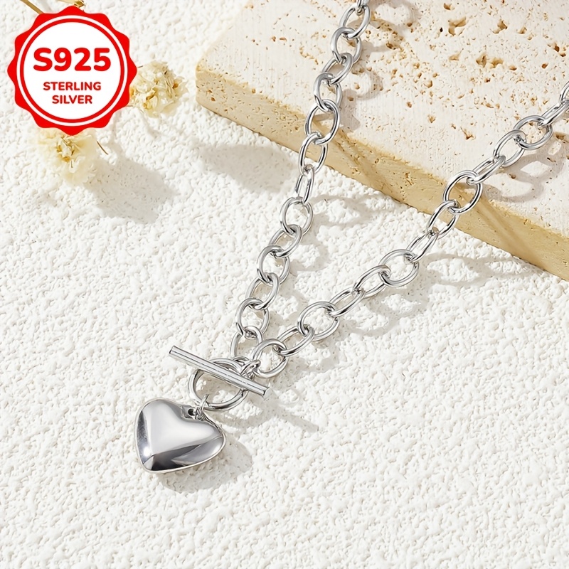 Heart Shaped OT Thick Chain Bracelet 925 Silver 42g