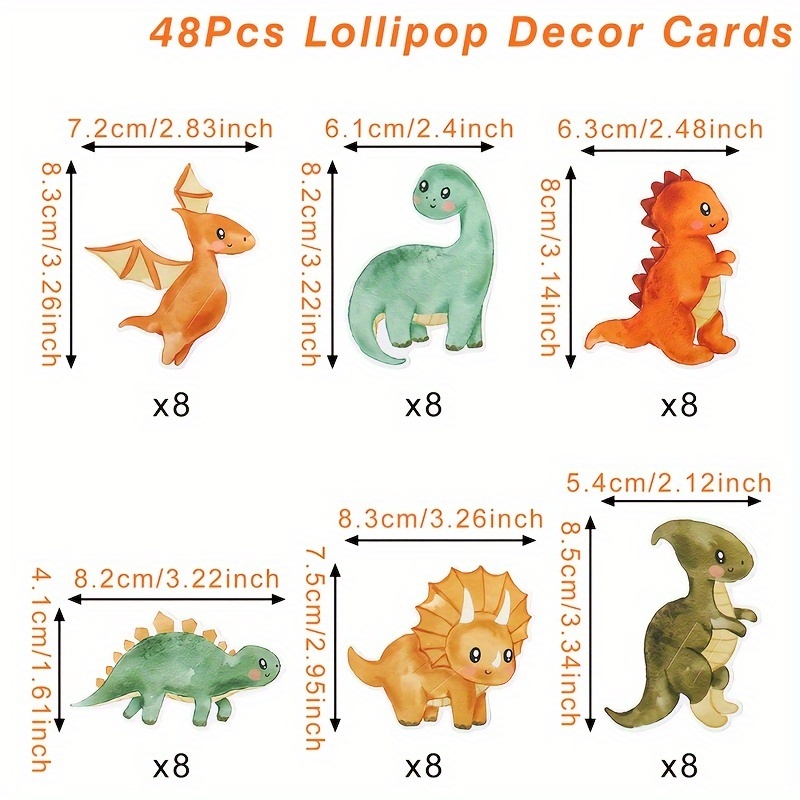 Image of 48pcs,dinosaur Lollipop Paper Cards,happy Birthday Party Decor Lollipop Prop,dino Theme Party Fun Supplies, Birthday Party Supplies, Theme Shower Gifts