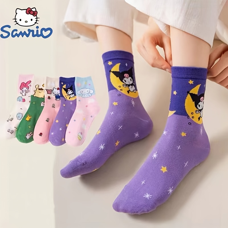 

5 Pairs Cartoon Print Socks, Cute Japanese Style Hello Kitty Mid Tube Socks, Women's Stockings & Hosiery
