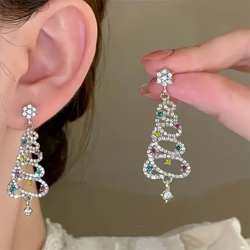 

Elegant 925 Sterling Silvery Christmas Tree Drop Earrings With Sparkling Cubic Zirconia - Gift For Her