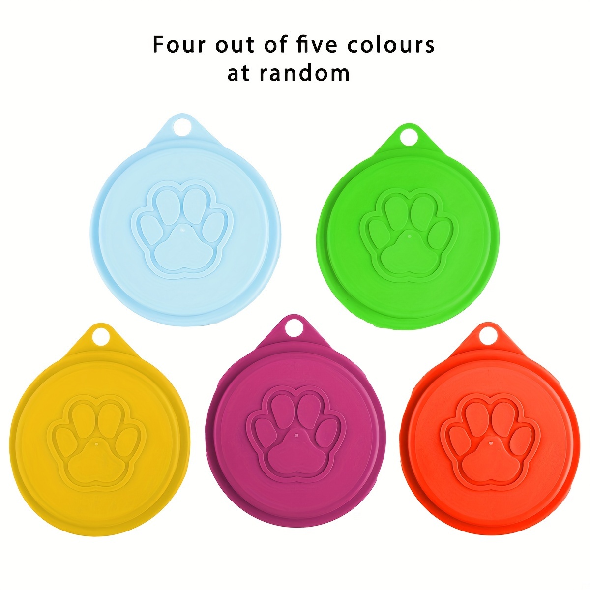 

Couvercles universels pour boîtes de nourriture pour animaux de compagnie, adaptés aux chiens et aux chats, disponibles en tailles et couleurs standard , le jaune, et le violet, pile.