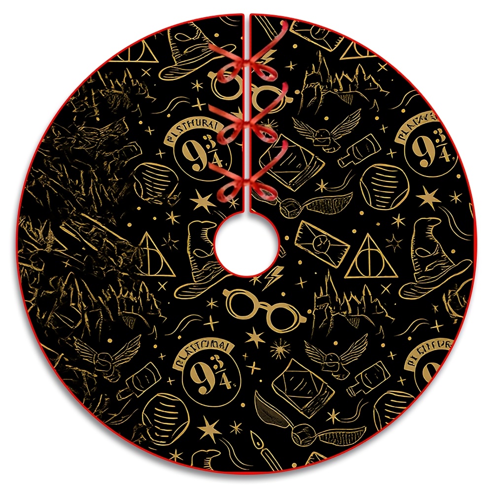 TEMU 2d Flat, 2d Flat, 1pc, Warner . Licensed, Christmas Tree Skirt, Exquisite Pattern Tree Skirt Featuring Harry Potter Movie , Holiday Decoration,