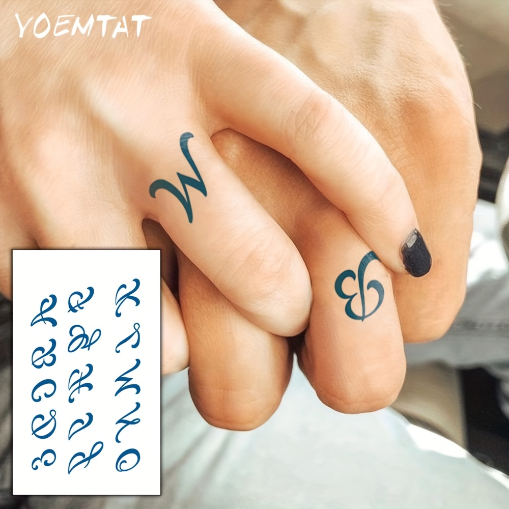 Blue * Text Letters Waterproof Temporary Tattoo Sticker Latin Alphabet  Charms Roman Alphabet Body Art Arm * Tattoos Sleeve for Women Men Neck  Wrists Hands, image size:1000x1000